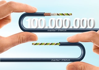 The two new chainflex cable series, CF98.PLUS and CF99.PLUS, can withstand up to 100 million double strokes with the smallest bend radii. (Source: igus GmbH)