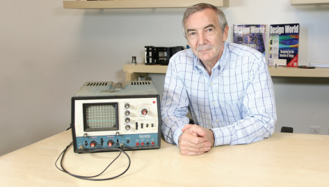 Two fossils. The author and his Heathkit Model 10-4205 oscilloscope