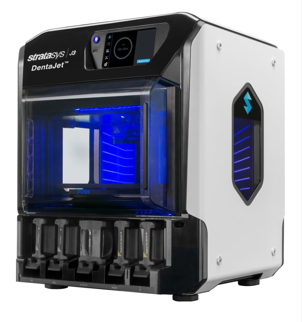 The Stratasys J3 DentaJet 3D printer for dental labs.