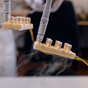 Cryogenic measurements of the multi-channel RF cable Cri/oFlex-3. Flexible cables are terminated with SMA connectors. The measurements were performed at frigid liquid nitrogen temperatures.