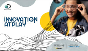text reads: innovation-at-play. You woman putting on safety glasses is in top right corner